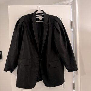 Puff sleeve jacquard oversized blazer